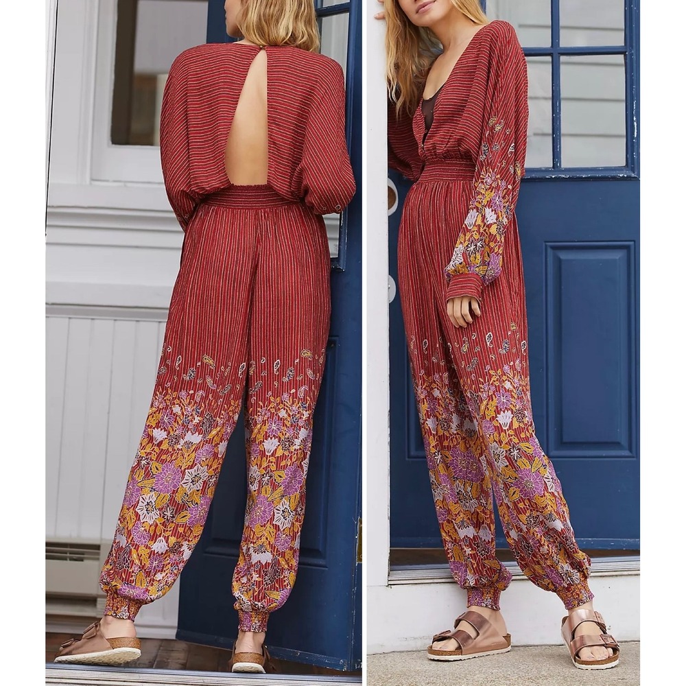 BY ANTHROPOLOGIE Breezy Open Back Floral Jumpsuit
